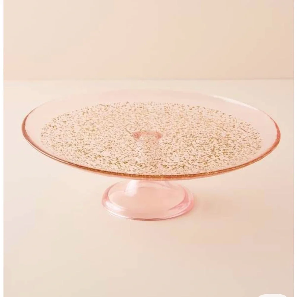 Amthropologie Ellio Pink /Gold Soda lime glass Cake Stand New in box. - Picture 2 of 10